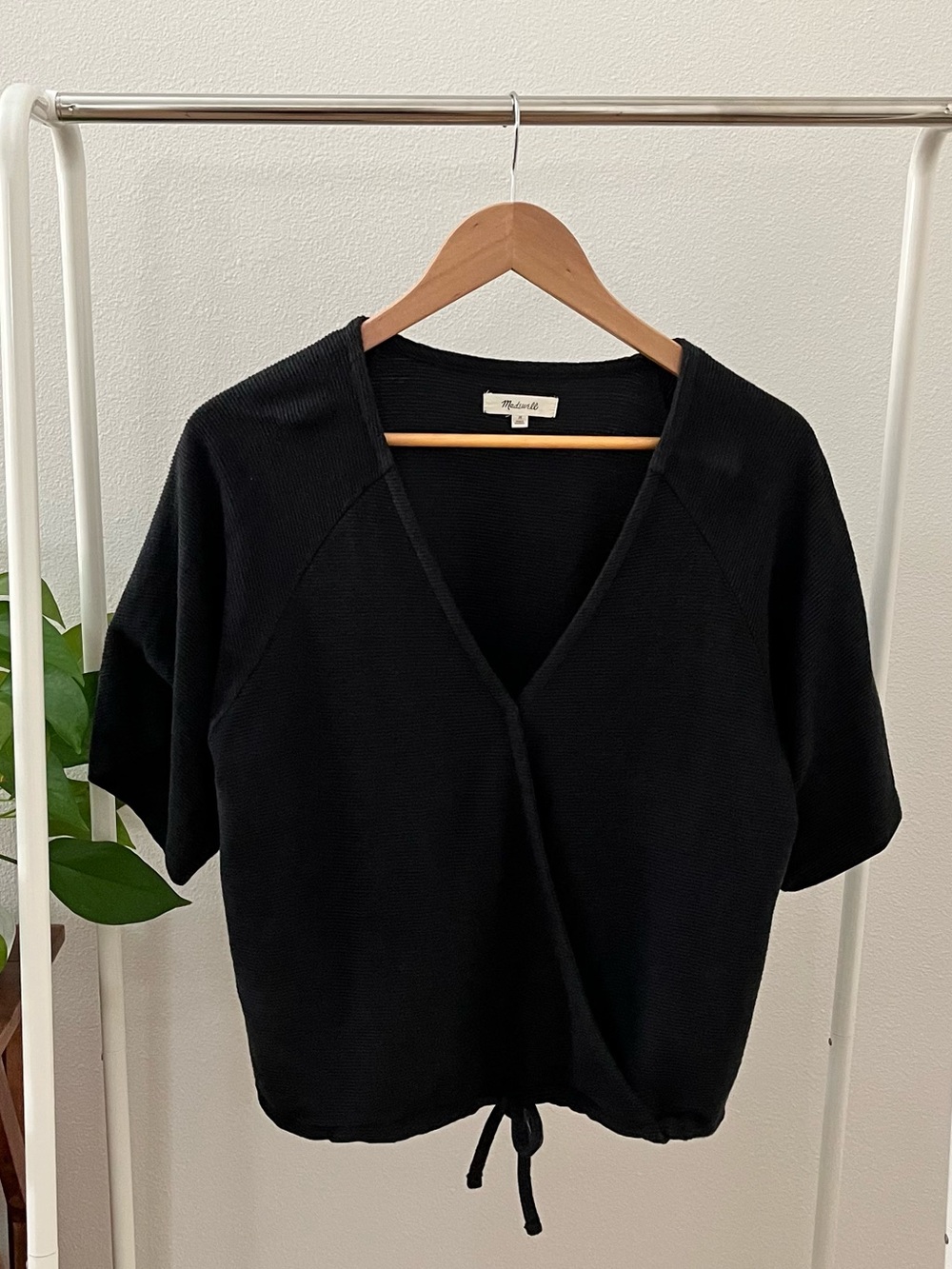Madewell Black V-Neck Faux Wrap Top